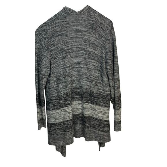 WH|BM Grey & Black Heathered Striped Long Line Knit Waterfall Cardigan  -Size XL - Picture 2 of 5